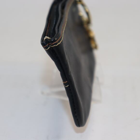 Kitamura Japan Leather Zipper Pouchette Coin Purse Black with Contrast Stitching - Picture 3 of 6